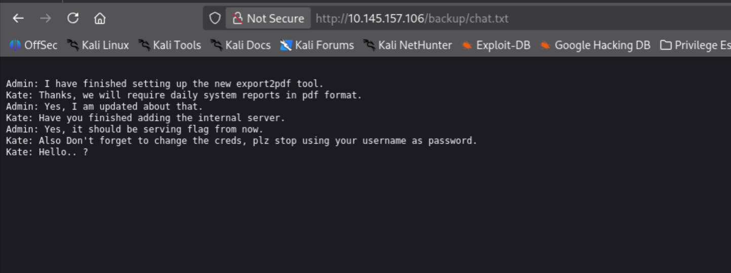chat.txt contents revealing admin admin